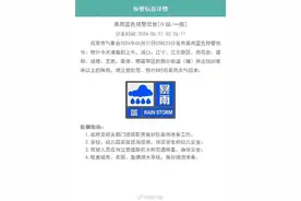 大到暴雨+阵风8到10级！南京发布蓝色预警信号图片