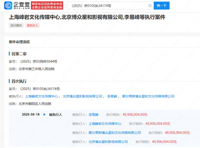 李易峰，被强制执行！