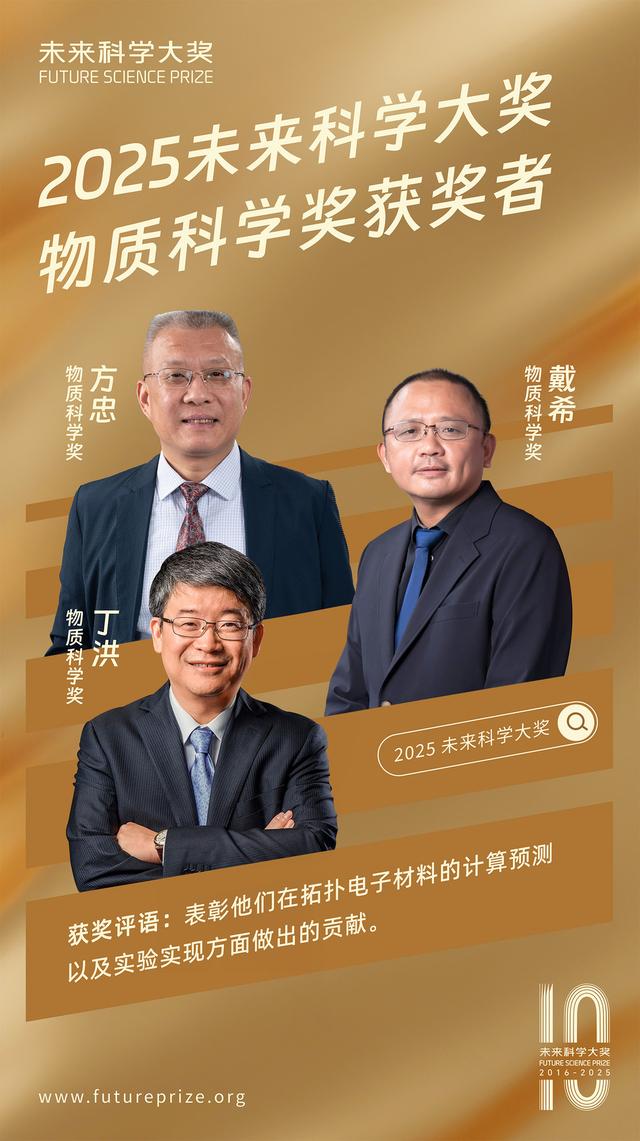 方忠，戴希，丁洪三人获2025未来科学大奖物质科学奖