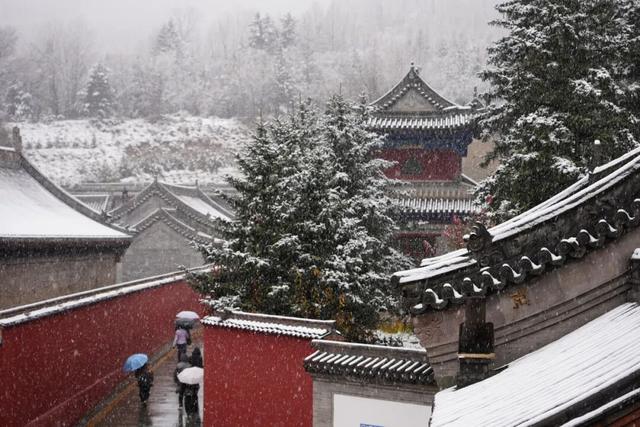 五台山景区飞雪迎“冬”！