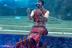 胖头鱼成了职业美人鱼！男子穿“大花”扮美人鱼走红，网友戏称“美肚鲨”图片