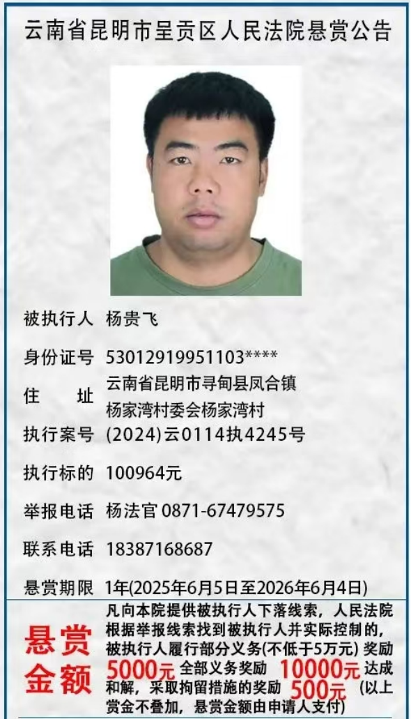 举报有奖！呈贡区人民法院发布悬赏公告