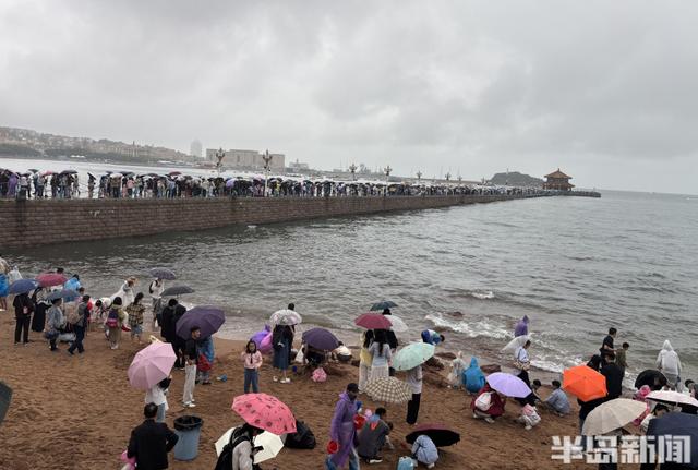 秋雨润栈桥，伞海映人潮