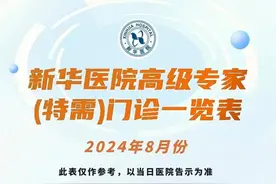 上海新华医院2024年8月份高级专家（特需）门诊一览表图片