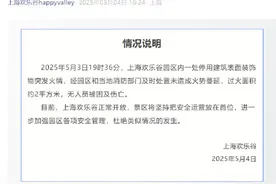 上海欢乐谷：园区内一处停用建筑表面装饰物突发火情，无人员被困及伤亡图片