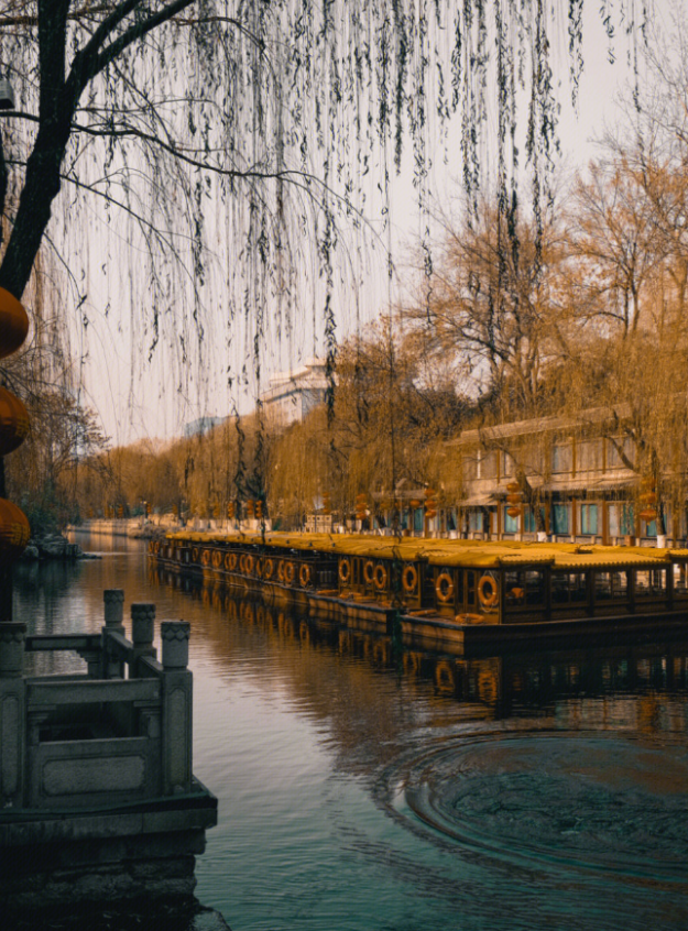 冬日的济南护城河泉水悠悠，如诗如画