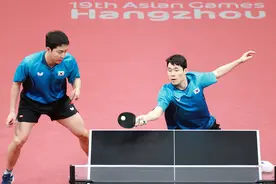 （杭州亚运会）乒乓球——韩国组合张禹珍/林钟勋晋级男双决赛图片