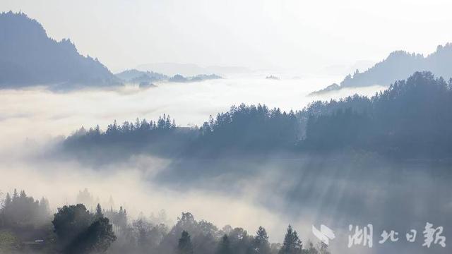 来凤：日出云海映照张富清挂壁公路 昔日天险变身旅游“致富道”