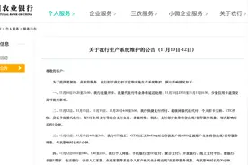 农业银行：拟于近期实施生产系统维护，部分业务或受影响图片