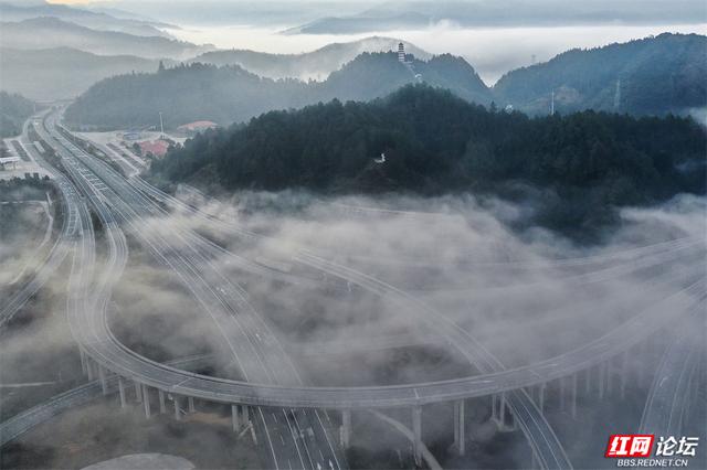 靖州冬日晨雾美成画卷，塔为珠，路为带，你确定不来看看？