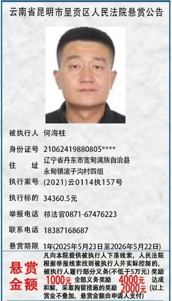 举报有奖！呈贡区人民法院发布悬赏公告