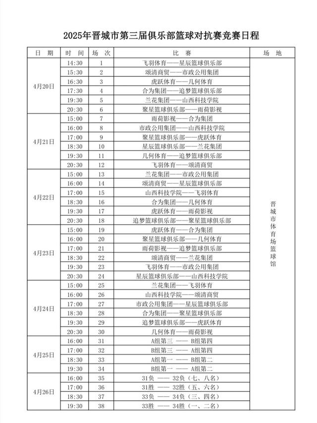 明天开赛！晋城市第三届俱乐部篮球对抗赛！