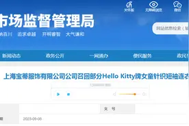 上海宝蒂服饰有限公司召回部分Hello Kitty牌女童针织短袖连衣裙图片