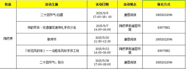 西城区悦读湾9月活动预告
