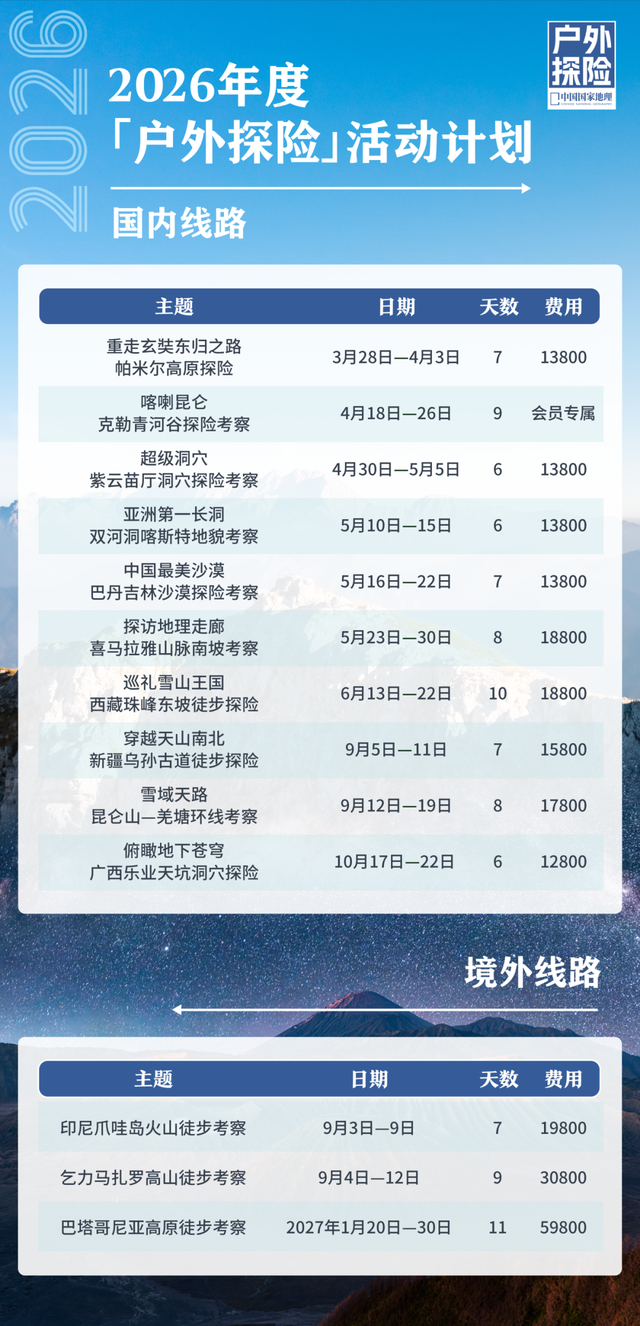 2026『中国国家地理户外探险』活动预告
