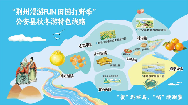荆州市秋冬游特色线路手绘地图重磅发布！一起去漫游吧
