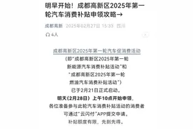 成都高新区：今日上午10点发放汽车消费补贴，速来申领图片