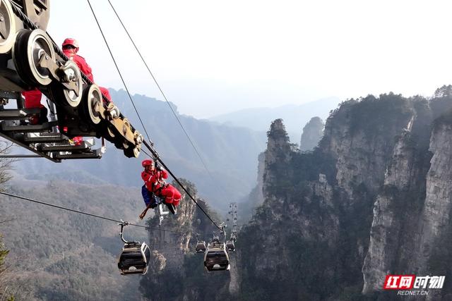 组图丨张家界天子山索道开展冬季高空救援演练