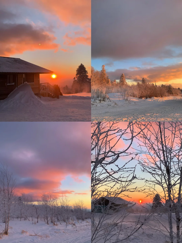 雪岭暮色，一场粉蓝交织的天际幻梦