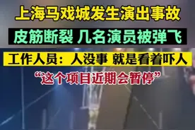 上海马戏城发生演出事故，皮筋断裂，几名演员被弹飞。工作人员：人没事，就是看着吓人，这个项目近期会暂停图片