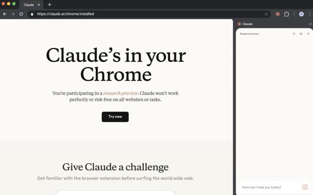Claude for Chrome来了，可作为浏览器扩展程序直接使用