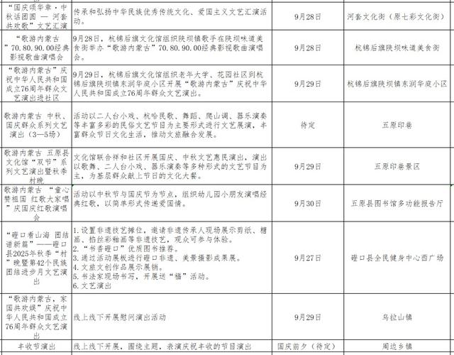 双节同庆！巴彦淖尔六大主题上百场活动等你来赴约