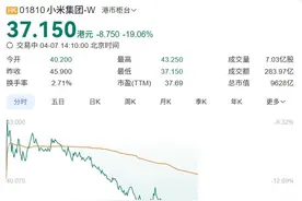 小米集团股价跌超19%，总市值已不足万亿港元图片