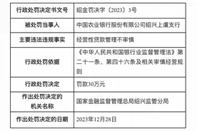 农行绍兴上虞支行因经营性贷款管理不审慎被罚30万图片