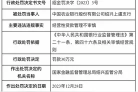 农行绍兴上虞支行因经营性贷款管理不审慎被罚30万图片