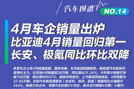 汽车图谱⑭｜比亚迪4月销量回归第一，长安、极氪同比环比双降图片