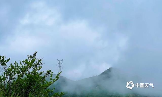 北京昌平山区雨后云雾升腾 翠绿的群山在雾气中若隐若现