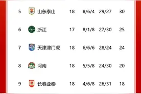 中超积分榜：申花继续紧追榜首海港 泰山6球惨败&4轮不胜彻底掉队图片