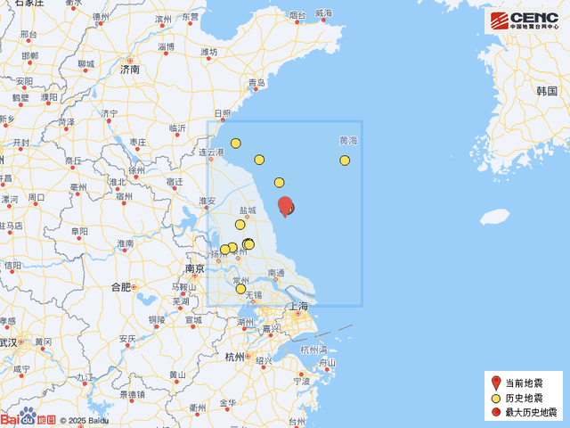 江苏盐城大丰区海域发生3.4级地震