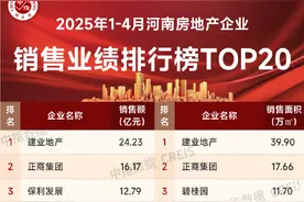 河南省1～4月房地产企业销售业绩TOP20出炉图片