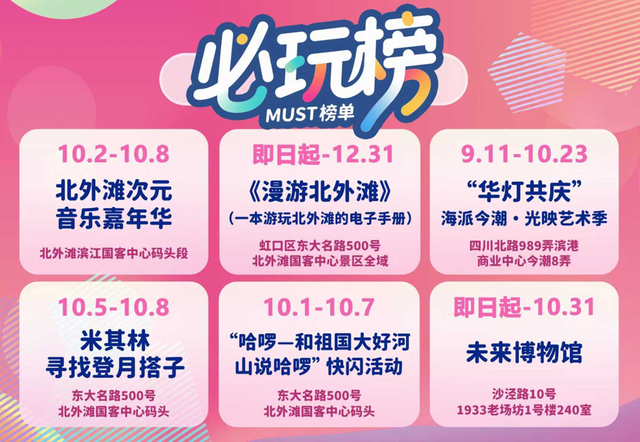 虹口发布最新“五必”榜单，文旅商体展联动迎接假日消费季