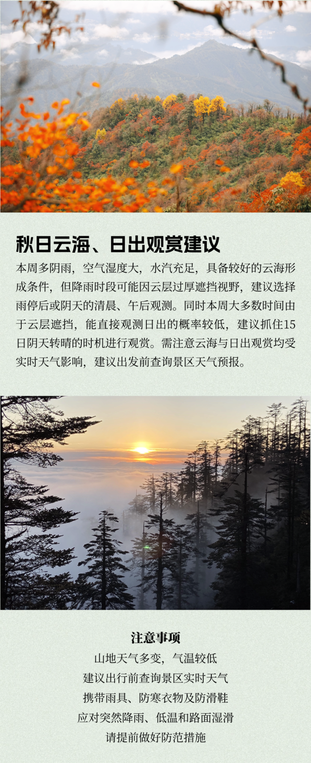【洪雅县气象局】：瓦屋山景区（11月10日—11月16日）金秋旅游气象周预报