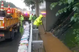 暴雨导致高速公路应急车道渍水，高速交警组织排水保畅通图片