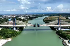 百色市南北过境线公路（北环线）治塘右江特大桥斜拉索施工全部完成图片