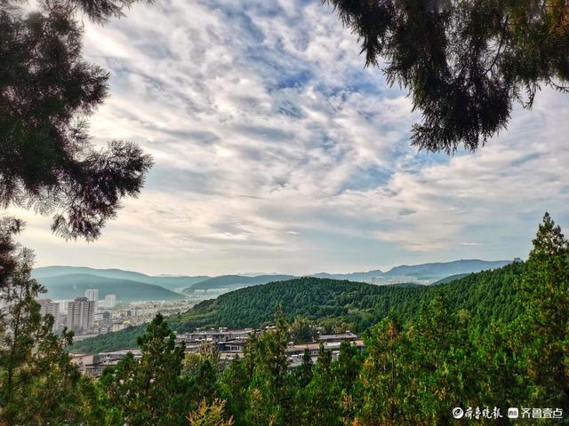 秋韵美景，蓝天白云下的济南英雄山