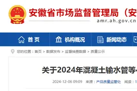 安徽省市场监管局发布关于2024年混凝土输水管等49种产品质量省级监督抽查结果图片