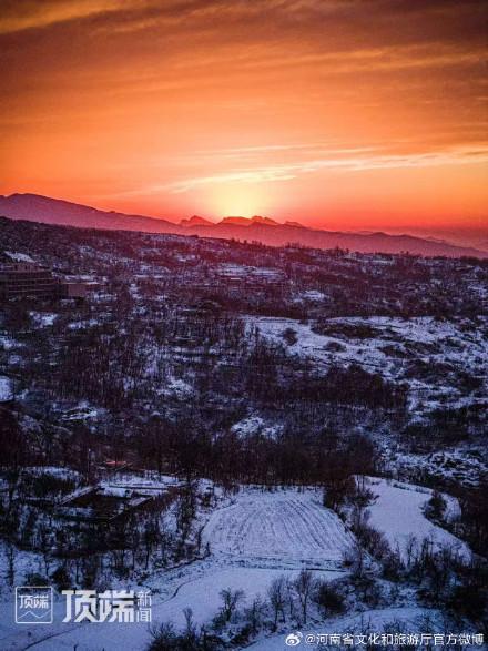 雪景晚霞同框的郑州有多浪漫