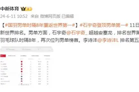 石宇奇超越安塞龙 国羽男单时隔8年重返世界第一图片