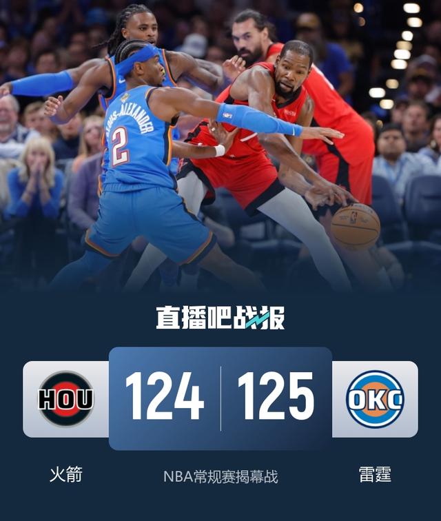 雷霆双加时险胜火箭 杜兰特首秀23分