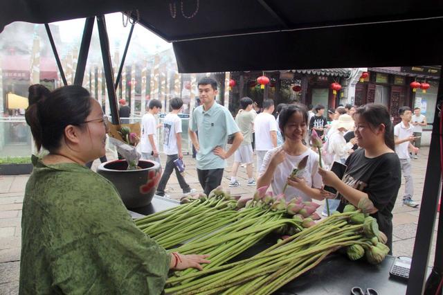 江苏苏州：山塘街荷花俏销 感受初秋浪漫