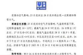 济南发布寒潮蓝色预警！局地最低气温-14℃左右！26日全市有中雪图片