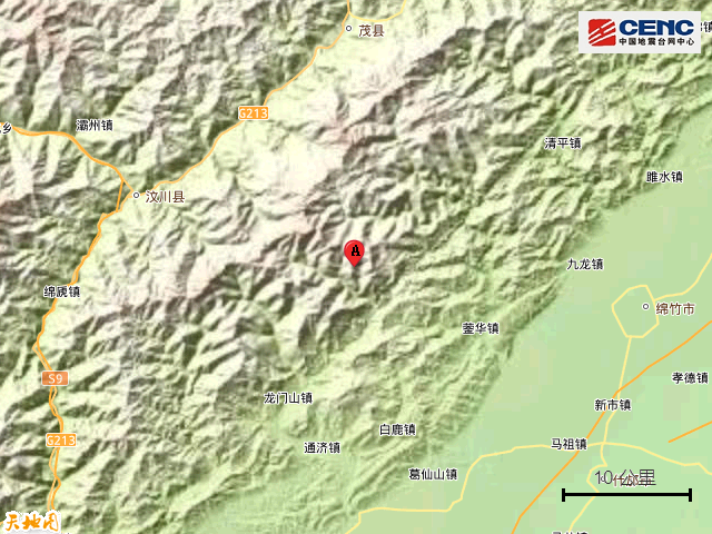 四川成都市彭州市附近发生3.8级左右地震