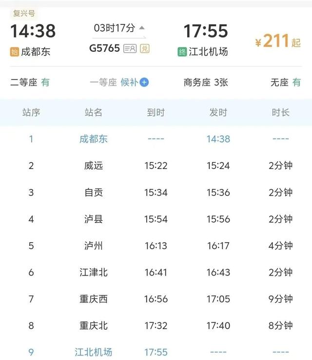 重庆机场高铁站，可往返西安、长沙等地！