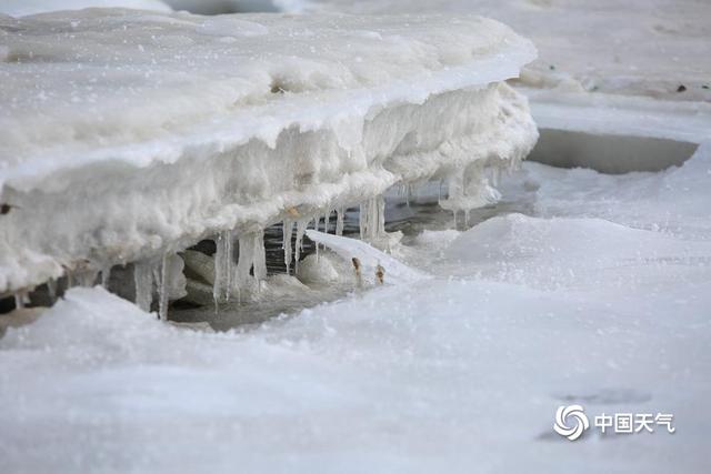 寒潮持续影响辽宁 锦州笔架山海域现海冰盛景