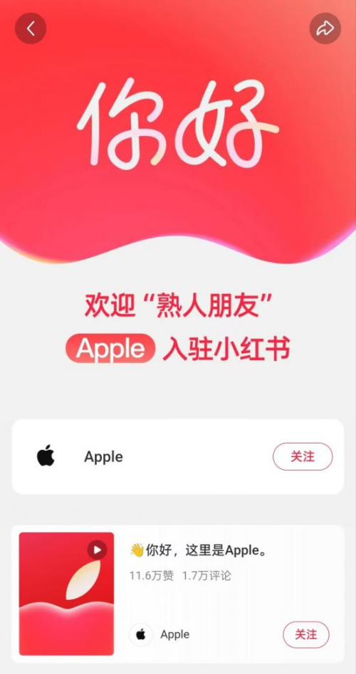 苹果官方账号正式入驻小红书，首日吸粉17万