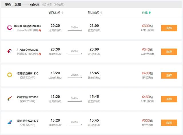 12月特价机票来了！温州出发机票低至215元